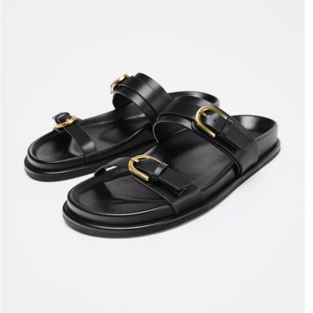 Black Sandals with Gold Buckles